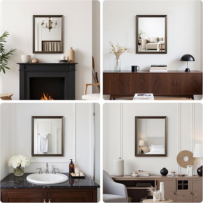 Retro Copper Effect Framed Wall Mirror, 30x36 Rectangle Mirror,