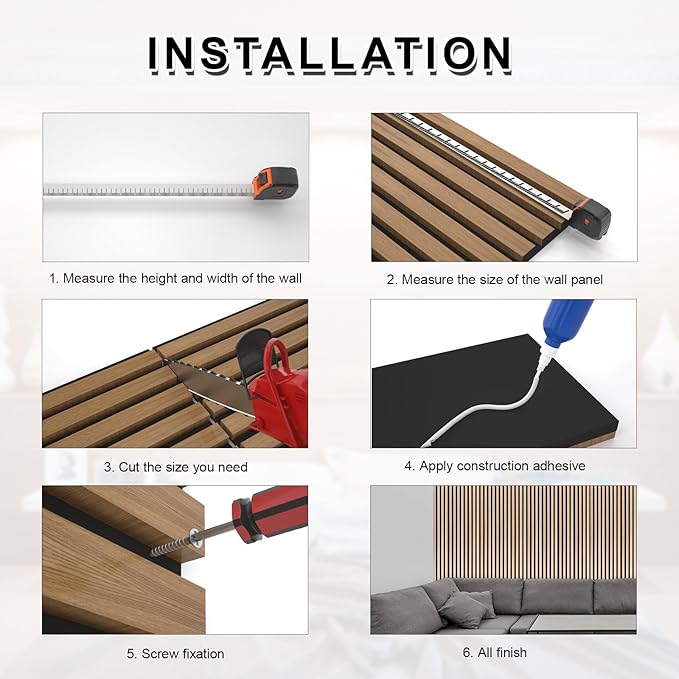 NeatiEase Wood Panels for Wall, 4-Piece 96" x 12.6" Soundproof Wood Slat Wall