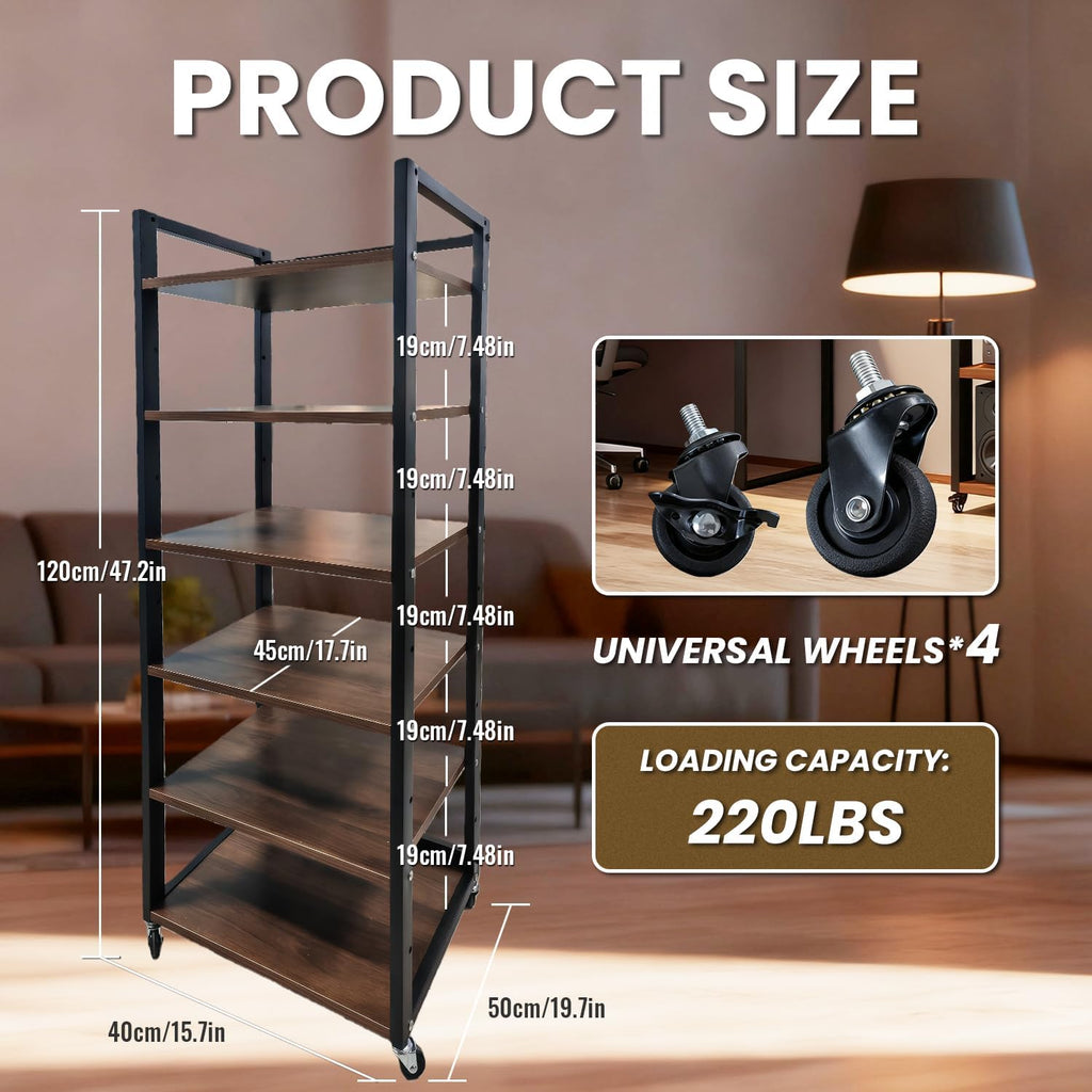 6-Tier AV Media Stand with Wheels, Modern Stereo Racks and Stands