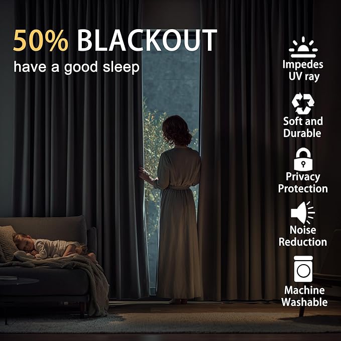 JIUZHEN Blackout Curtain with Tiebacks-Thermal Insulated and Light Blocking