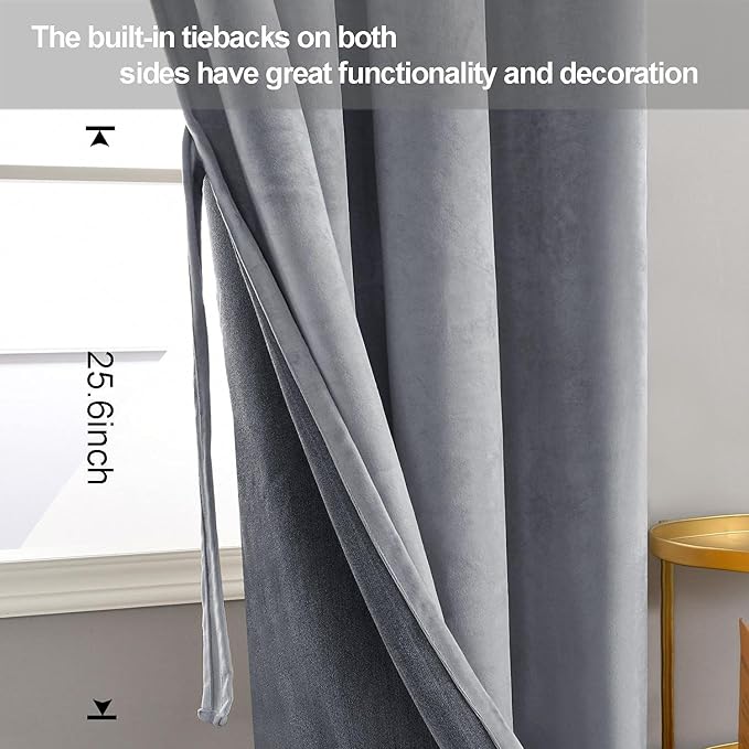 JIUZHEN Grey 42 x 84 inches Velvet Blackout Curtains