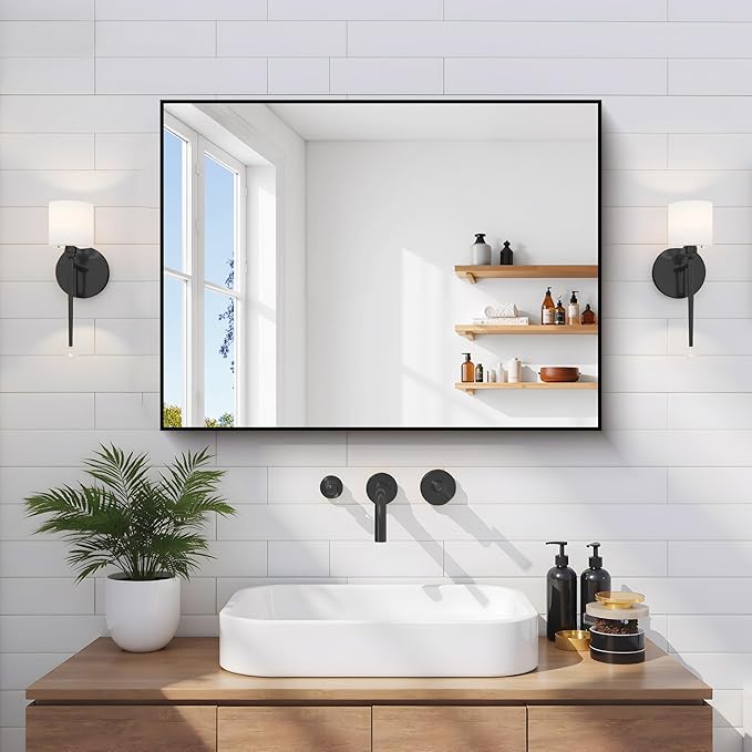 Black Bathroom Mirror for Wall, 18x24 Inch Rectangle Mirror