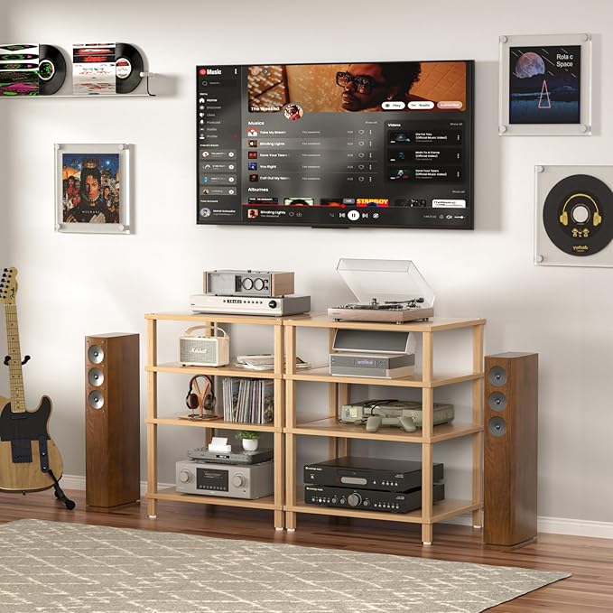 LELELINKY 4-Tier AV Media Player Stand Set of 2, Natural Stereo Cabinet