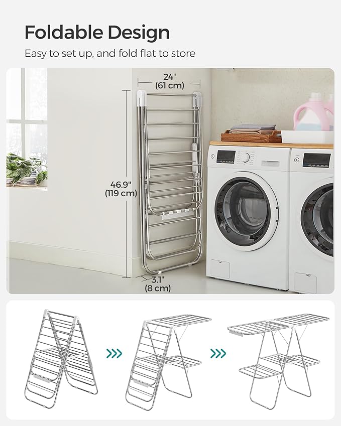 SONGMICS Clothes Drying Rack, Foldable 2-Level Laundry Drying Rack,