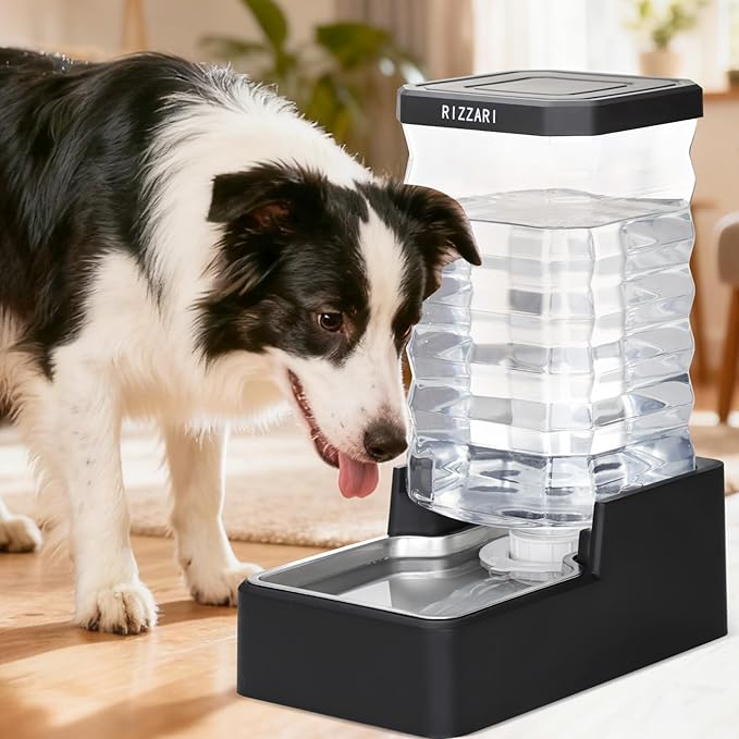 RIZZARI Stainless Steel Pet Water Dispenser: 10L Large Gravity Waterer