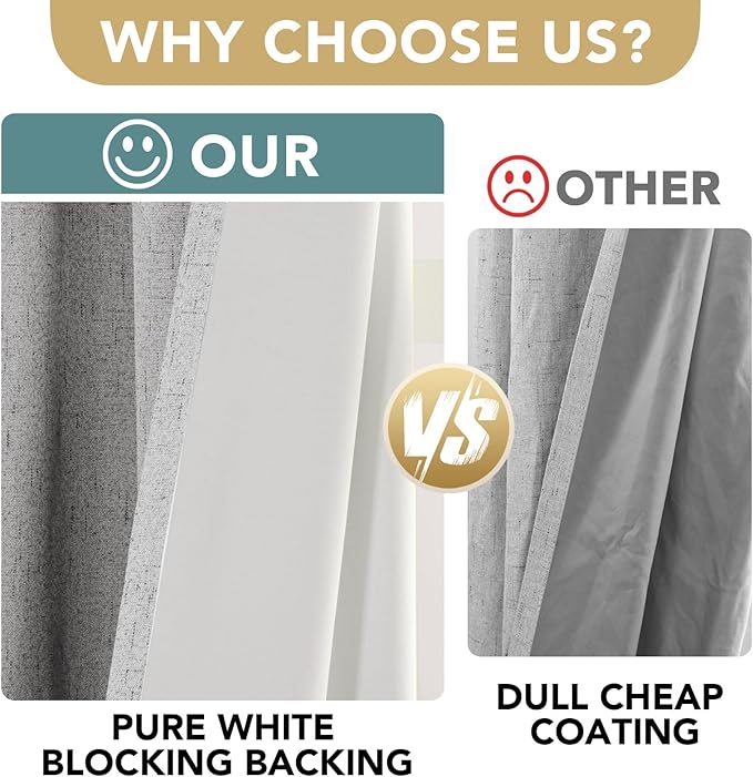 H.VERSAILTEX Linen Blackout Curtains Durable Thick Textured Linen Look 100%