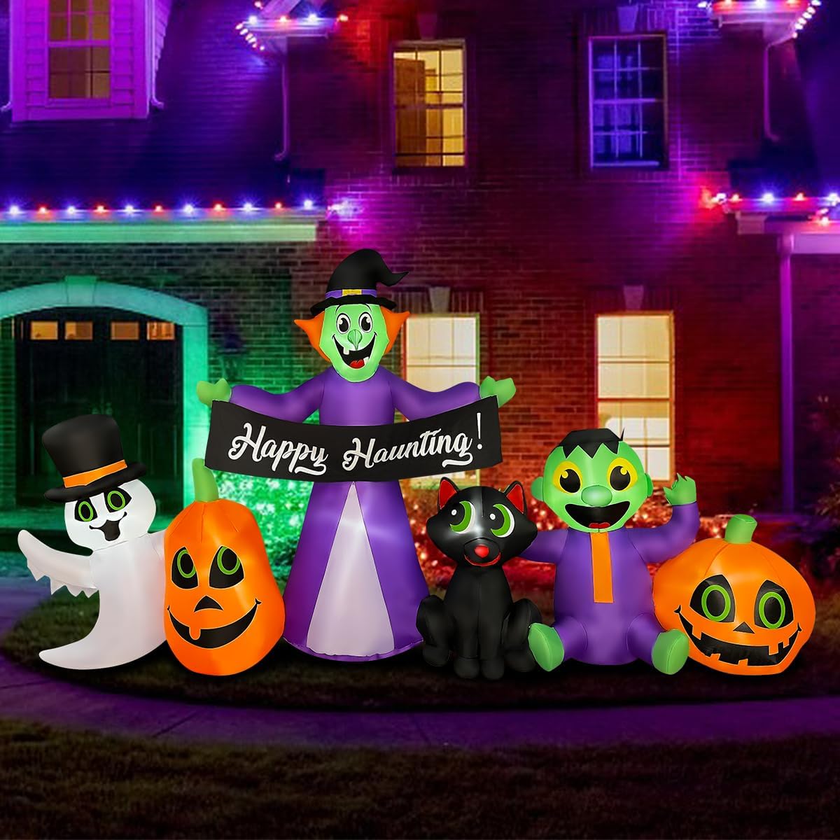 BLOWOUT FUN 8Ft Halloween Inflatable Witch,Ghost,Frankenstein,Cat,Pumpkin