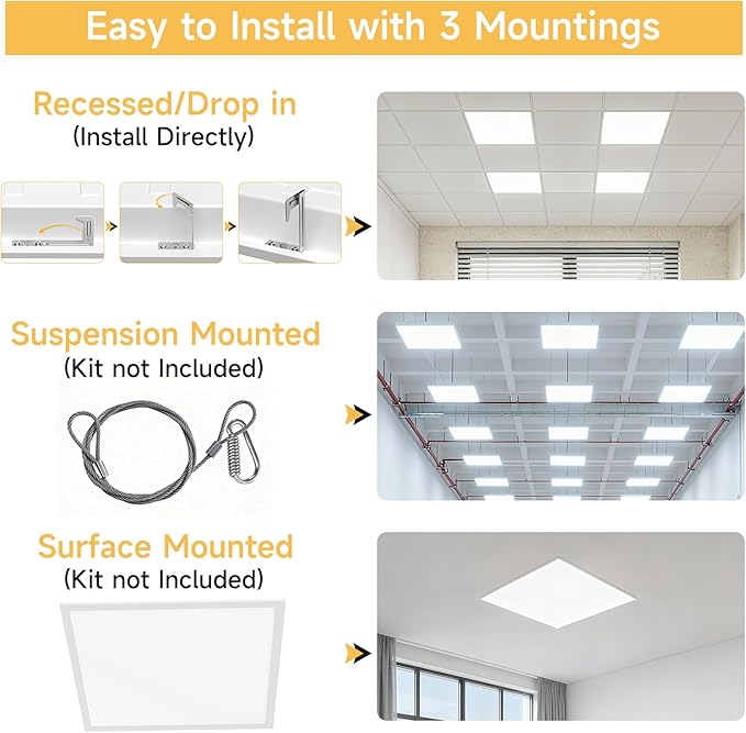 4 Pack 2x4 LED Flat Panel Light Drop Ceiling Office Fixture, Surface Mount Drop