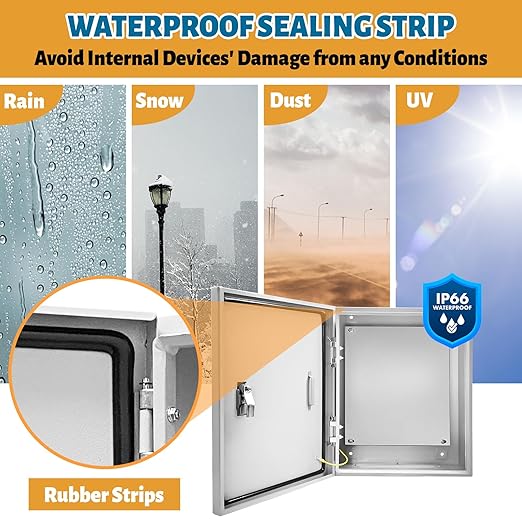 Outdoor Electrical Box 20 x 16 x 10''D NEMA 4X Enclosure Steel Box, Waterproof