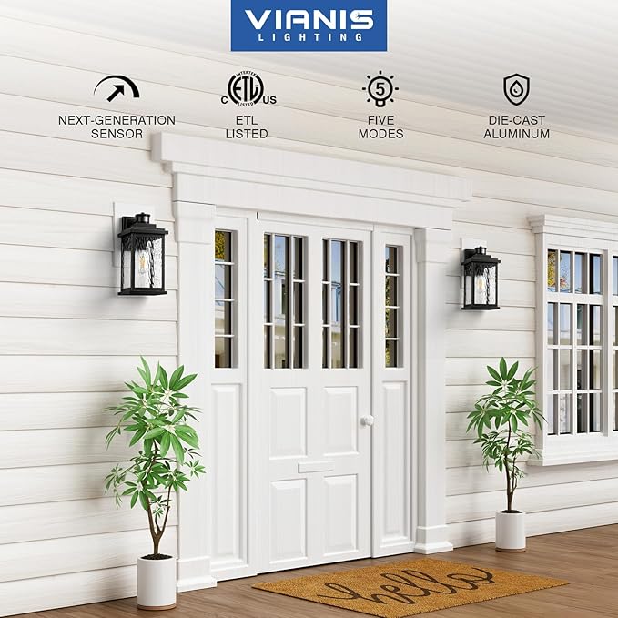 VIANIS Large Motion Sensor Outdoor Lights 2 Pack, Dusk to Dawn Outdoor Lighting