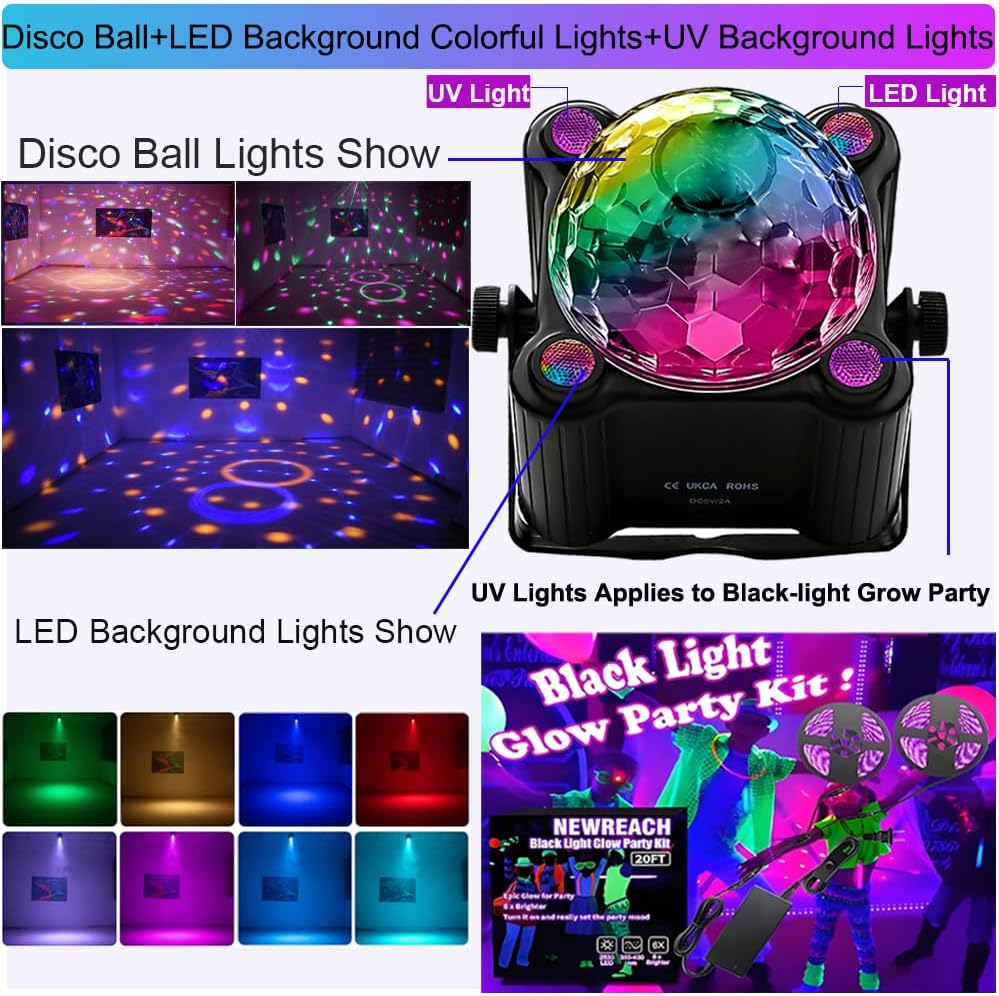 Disco Ball Party Lights, Disco Ball Decor Disco Light Sound Activated with Re...