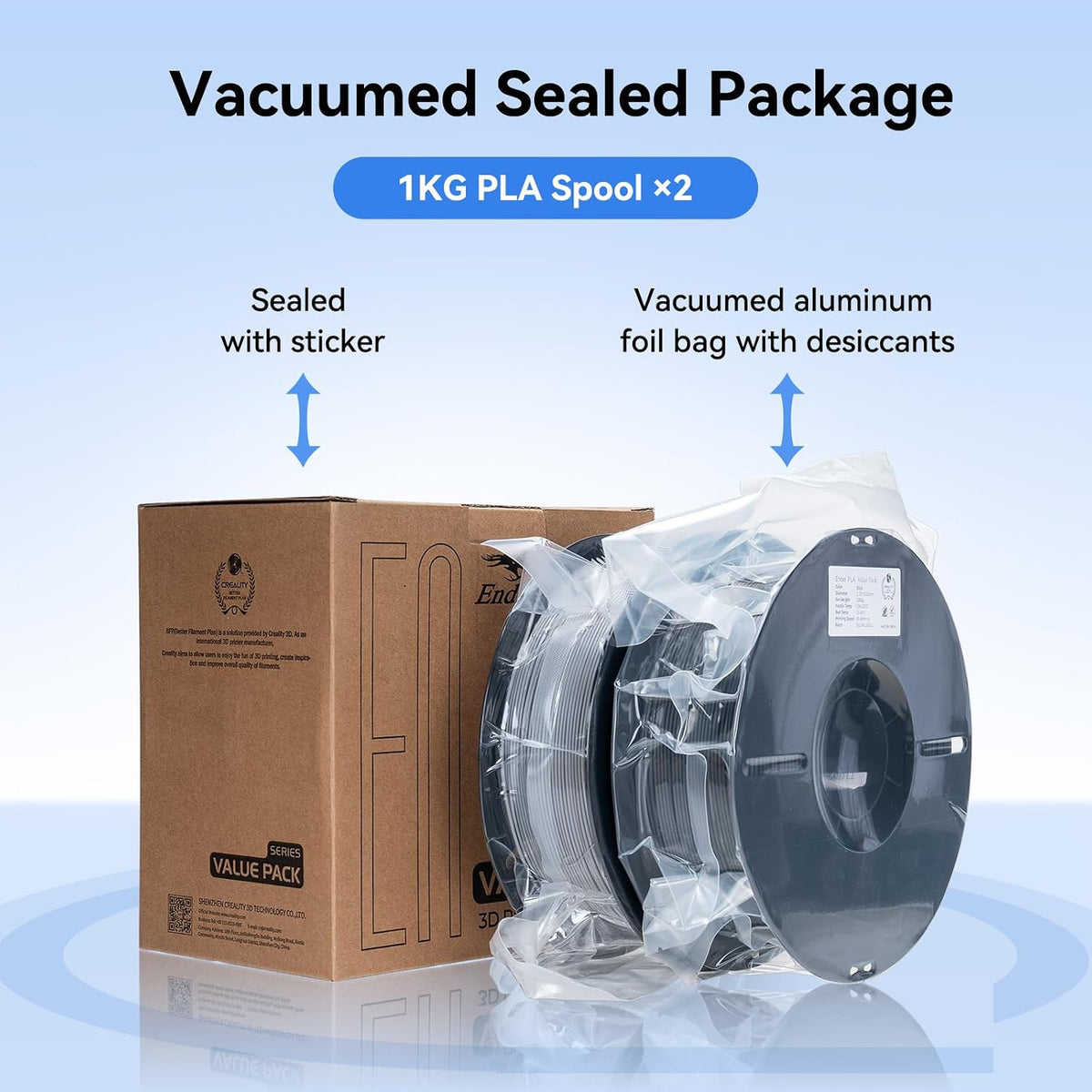 creality pla 3d printer filament, grey & grey, package contents