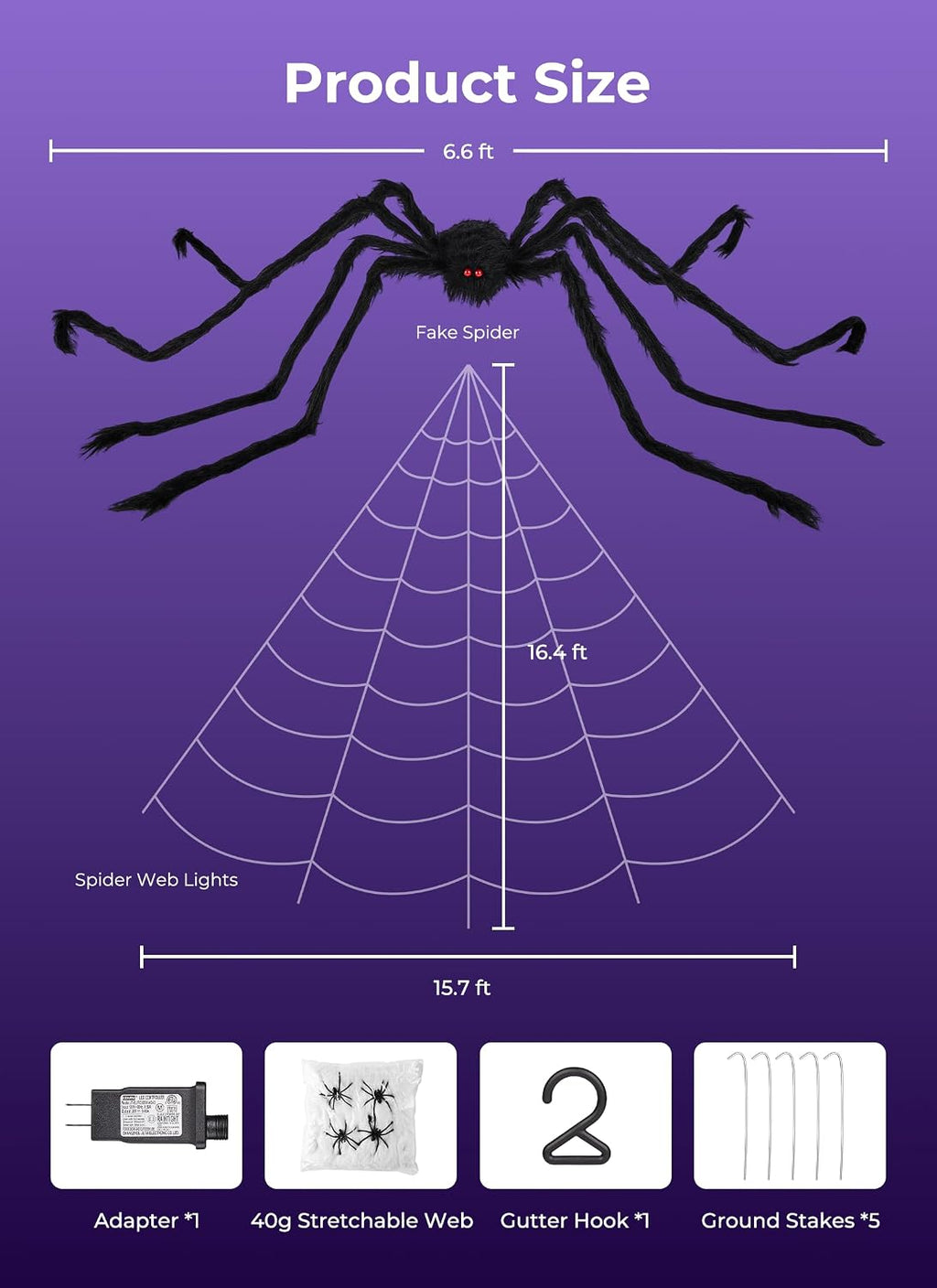 Brightown Halloween Decorations Outdoor, 255-LED Giant Spider Web Lights