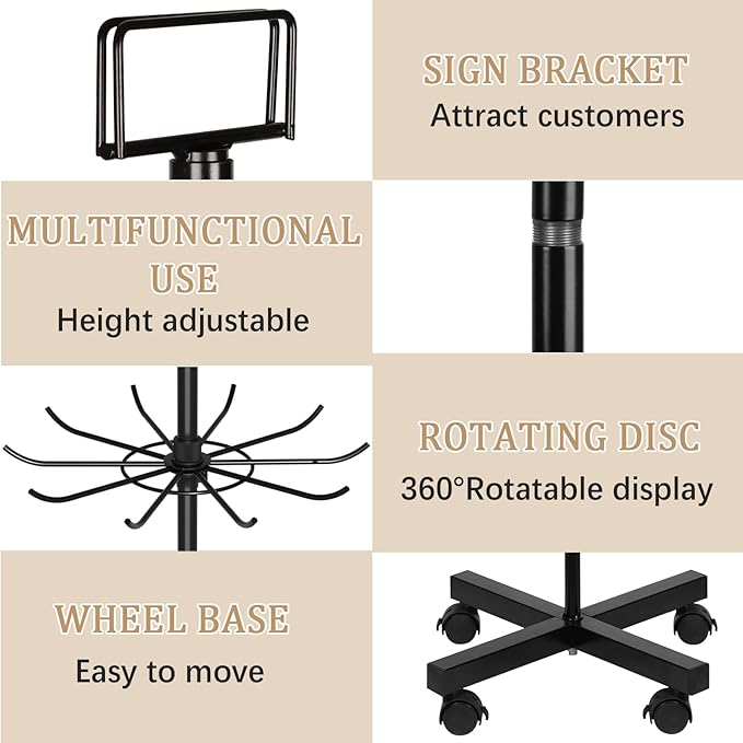 Exttlliy Retail Display Stand Store Display Rack 6 Tier Metal Spinning Display