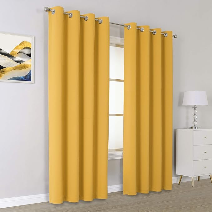 DUALIFE Yellow Solid Curtains 96 Inch Length Blackout Curtain Panels