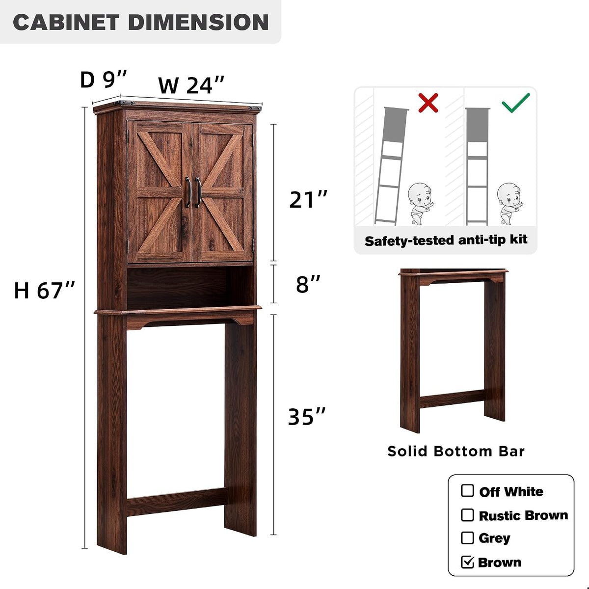 ACCOHOHO 67" Tall Farmhouse Over The Toilet Storage Bathroom Cabinet, Brown