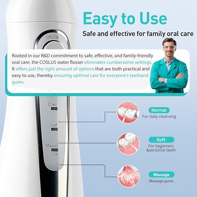 COSLUS Water Dental Flosser Teeth Pick: Portable Cordless Oral Irrigator 300ML