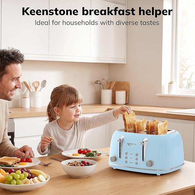 Keenstone Toaster 4 Slice, Retro Stainless Steel Wide Slot Toaster