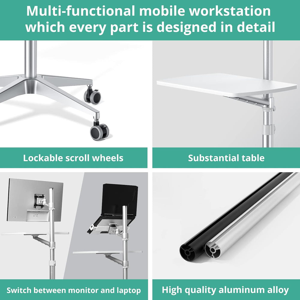 viozon Mobile Desk,Mobile Workstation,Mulitiuse Rolling Laptop Floor Stand,34...