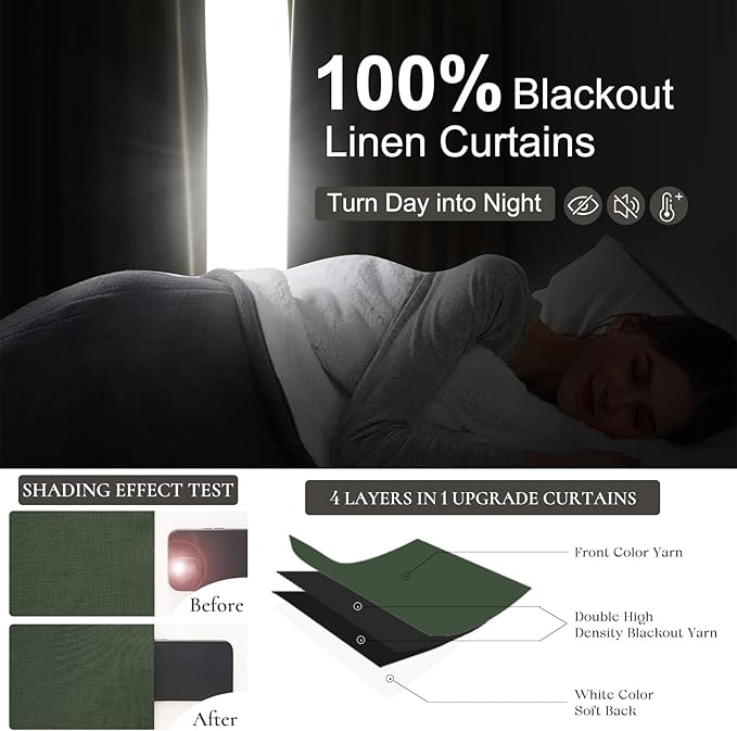 Olive Green Blackout Curtains & Drapes, Dining Room Boho Curtains 96 Inches