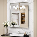 LOAAO 22X30 Inch Brushed Nickel Bathroom Mirror, Rounded Rectangle Silver Metal