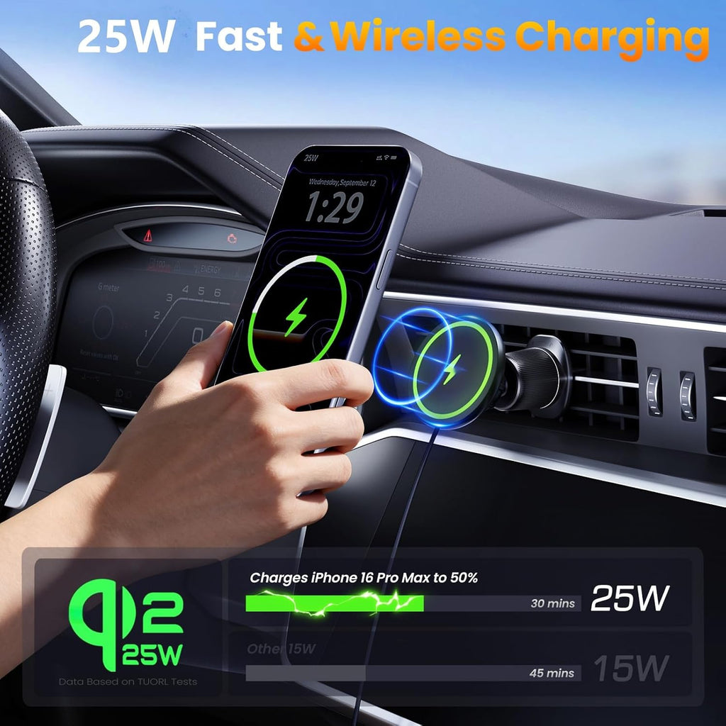 Upgrade for Qi2.2 25W for MagSafe Wireless Car Charger Mount, Matte Black