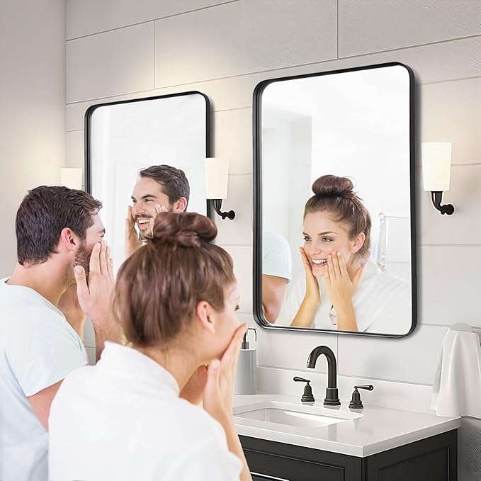 Fabuday Bathroom Mirrors Over Sink 2 Pack- 36x24 Inch Black Matte Framed