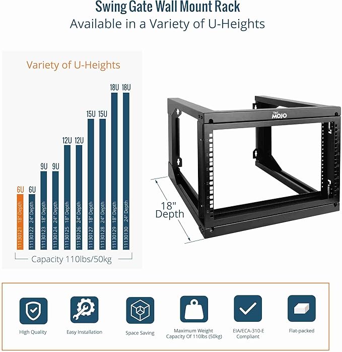 Tecmojo 6U Wall Mount Server Rack, Open Frame Network Rack