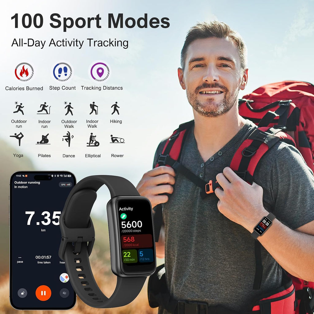 fitness tracker,smart watch with 24/7 heart rate blood, side view