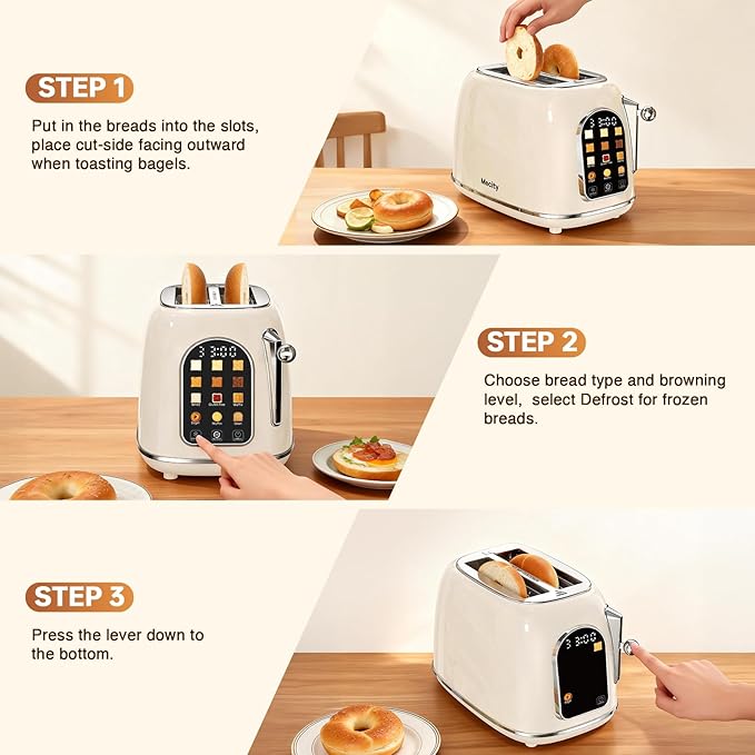 Mecity Toaster 2 Slice, Touch Screen Wide Slot Retro Toaster