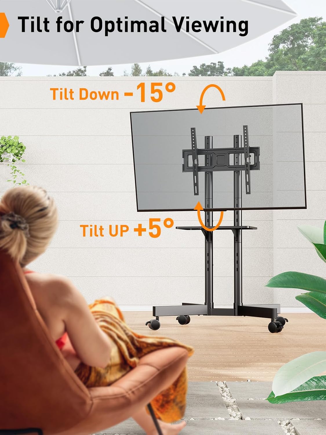 perlegear rolling tv stand, mobile tv stand with, close-up detail