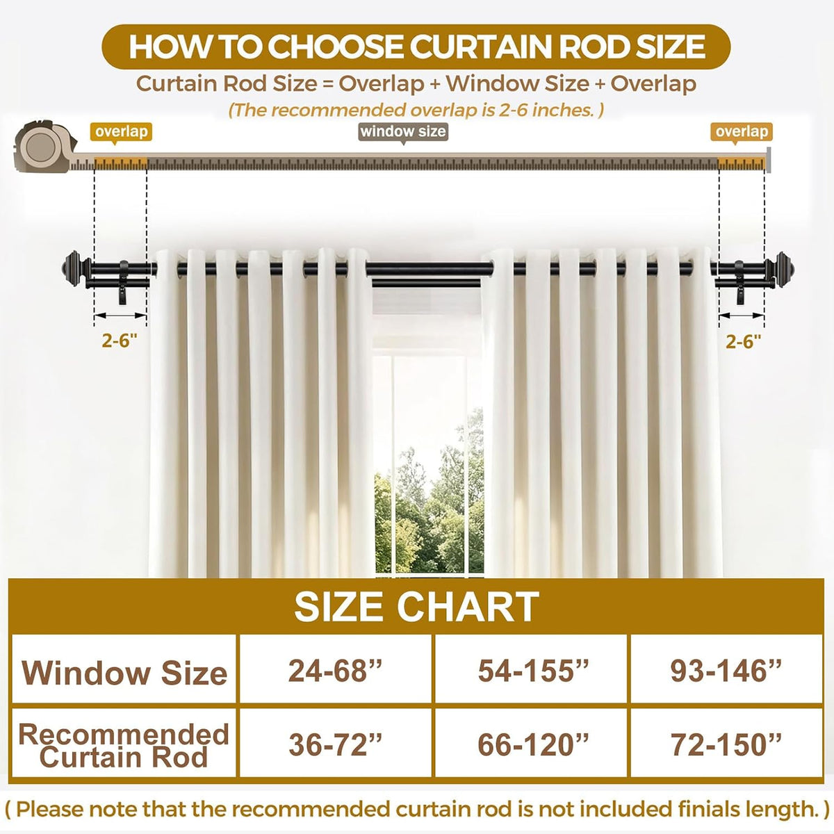 KAMANINA Double Curtain Rods for Windows 72-144 Inches Black Heavy Duty | 1 Inch Telescoping, 6-12 Feet Extra Long, Dual Curtain Rod for Living Room, Sliding Glass Door, Square End