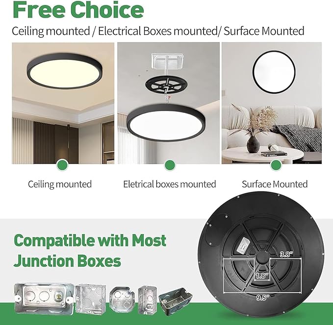 15.8 Inch Dimmable LED Flush Mount Ceiling Light, 3000K/3700K/4000K/5000K/6000K (4PK)