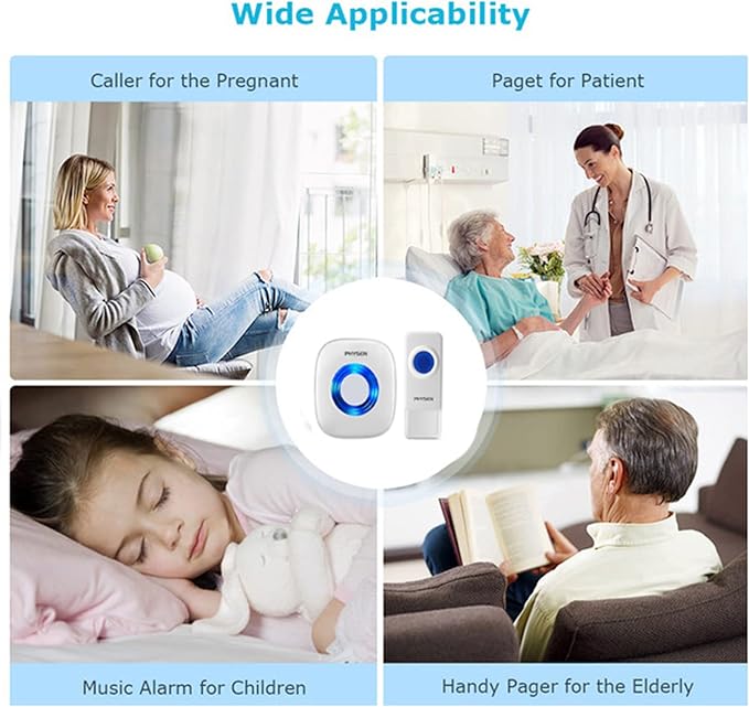 Wireless Doorbell with 3 Receivers 2 Buttons, PHYSEN Waterproof Door Bell Kits