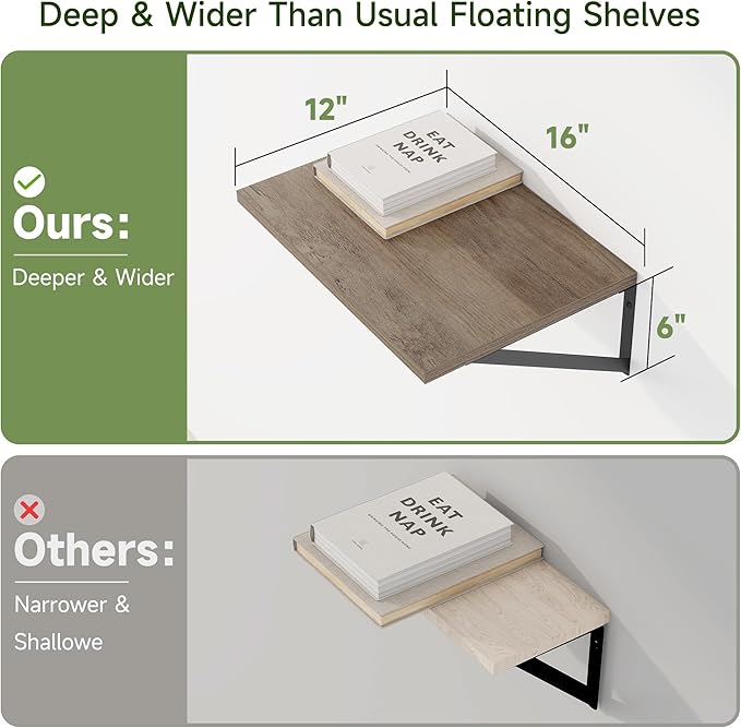 Heimlove 12 Inch Deep Floating Shelves (Set of 4)