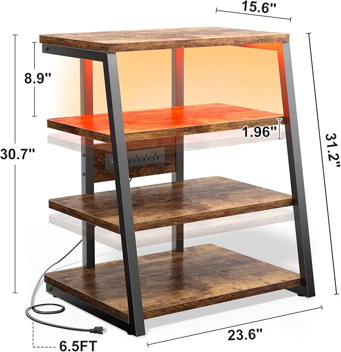 Besiost AV Media Stand with Outlets, Media Console with LED Lights, Stereo