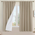 LAMIT 100% Blackout Linen Curtains, 63 Inches Linen Textured Thermal Bedroom