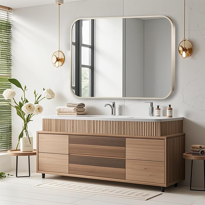 40x30 Inch Brushed Nickel Bathroom Mirror, Framed Rectangle Mirror