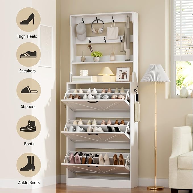 EOYUTLLY Shoe Cabinet Storage for Entryway, Narrow Shoe Rack Cabinet
