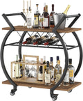 LVB Industrial Bar Cart, Beverage Serving Cart with Wheels, Rustic Brown