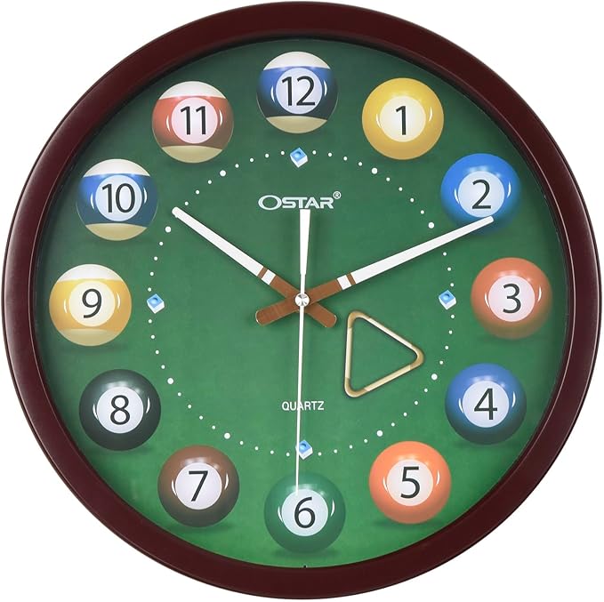 OSTAR Big Large Billiard Pool Ball Wall Clock, Battery Operated, Cue Hand