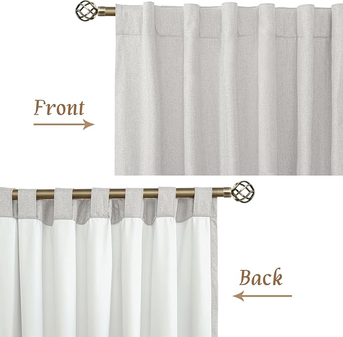 LAMIT Short Window Linen Curtains 48 Inch Length 2 Panels, 100% Blackout Linen
