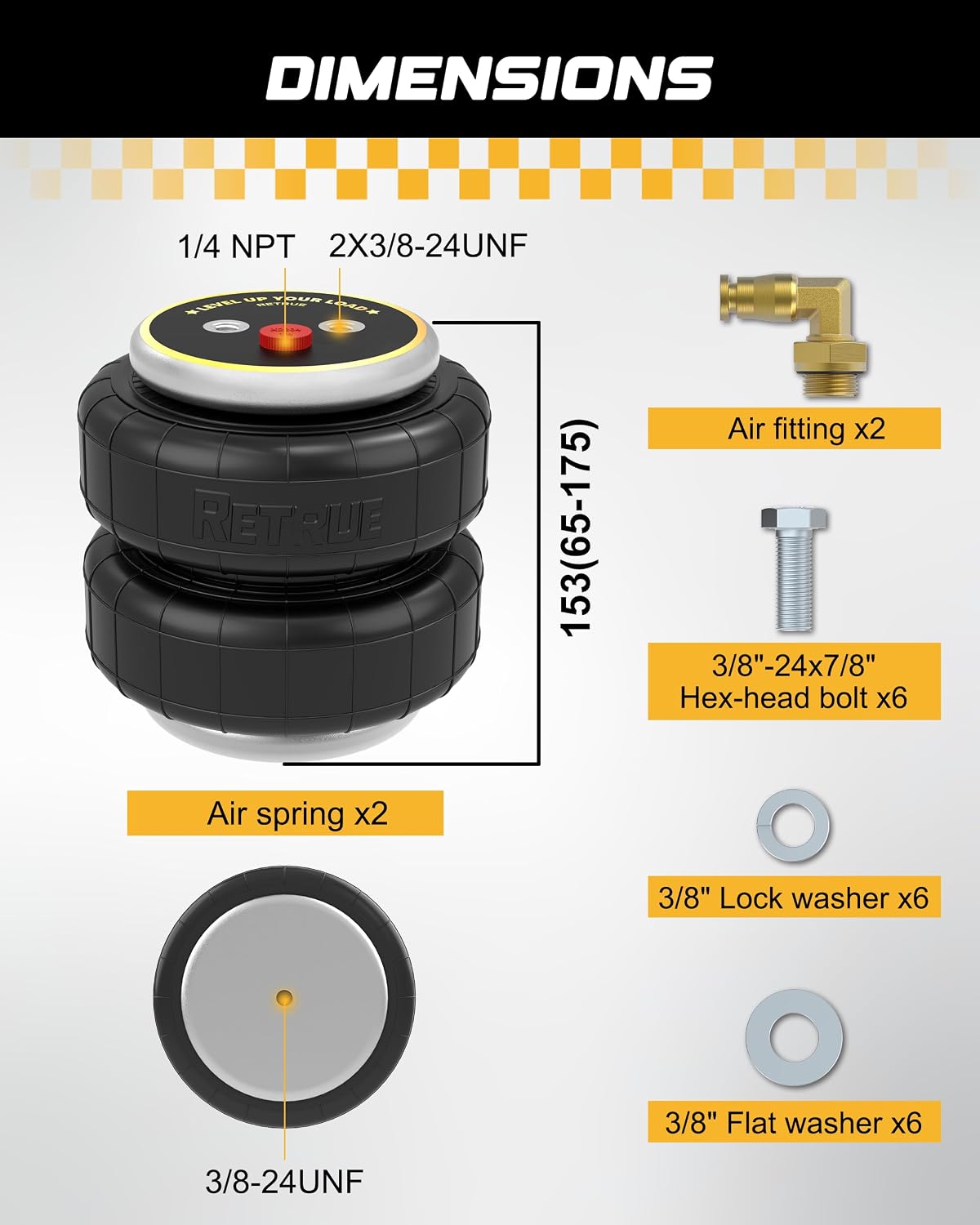 retrue universal air bags air suspension spring with, front angle view