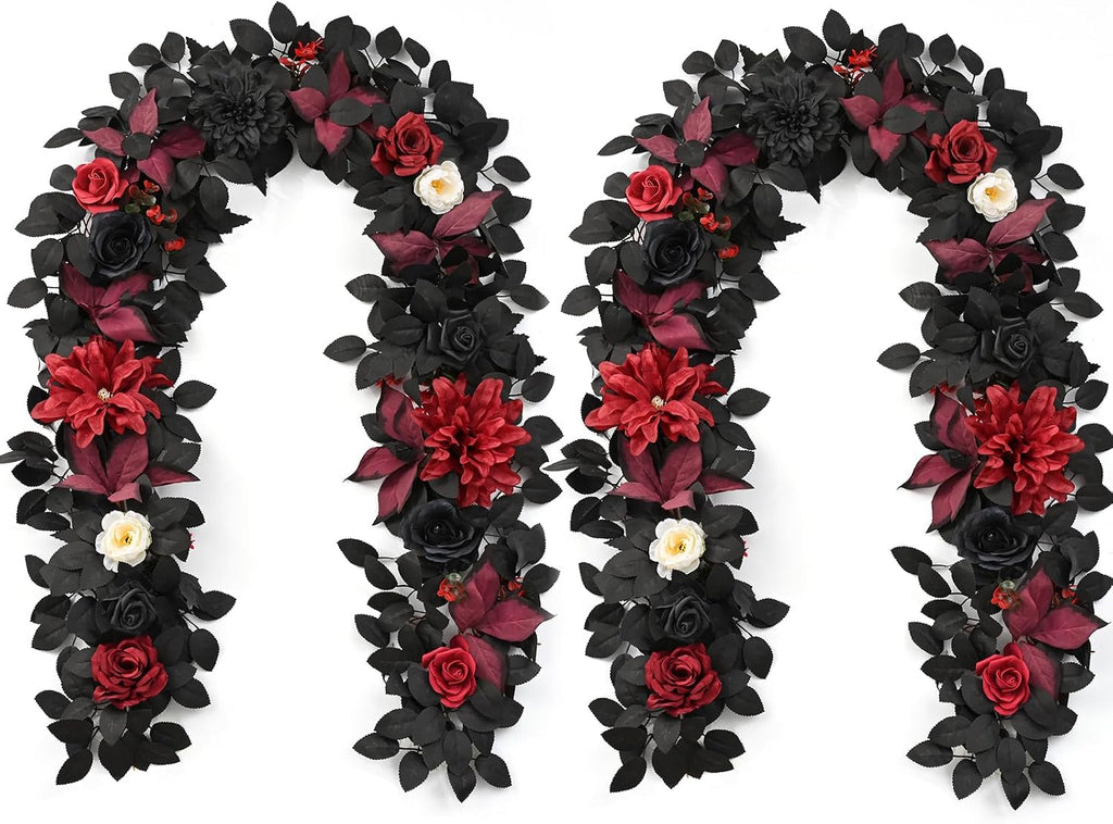 Waipfaru 2Pcs Halloween Garland, Artificial Rose Flower Garland for Mantle