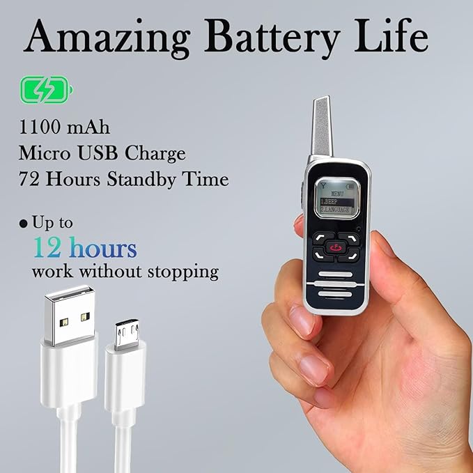 ELIDAIP M6P Mini Walkie Talkies, 1100mAh Battery Rechargeable, 128 Channels (2 Pack)