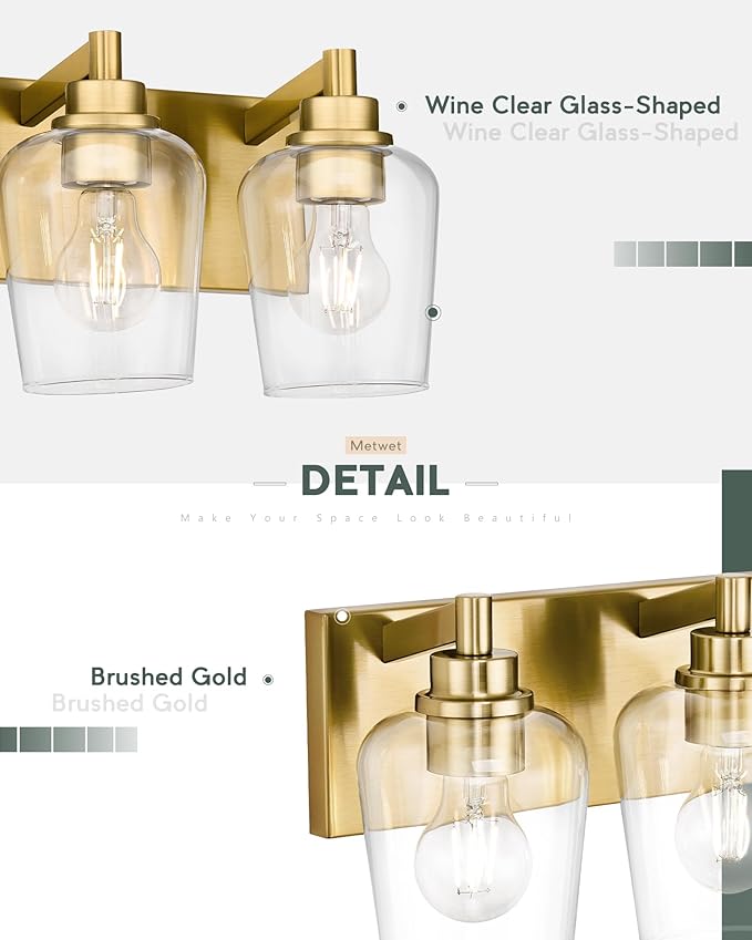 METWET Bathroom Light Fixtures, 3-Light Modern Vanity Light