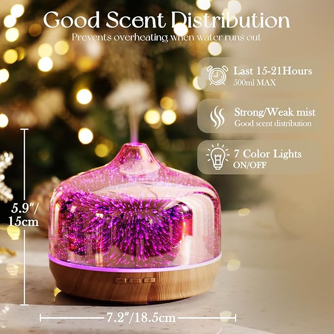 Porseme 500ml Essential Oil Diffuser 3D Glass Aromatherapy Ultrasonic Humidifier