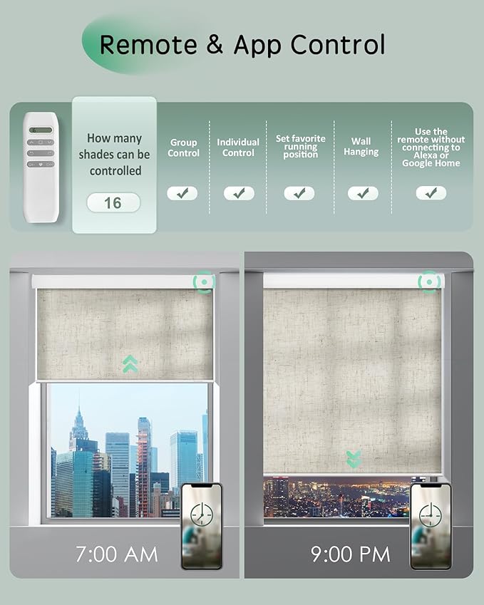 Yoolax Motorized Blinds App Control, Light Filtering Motorized Shades