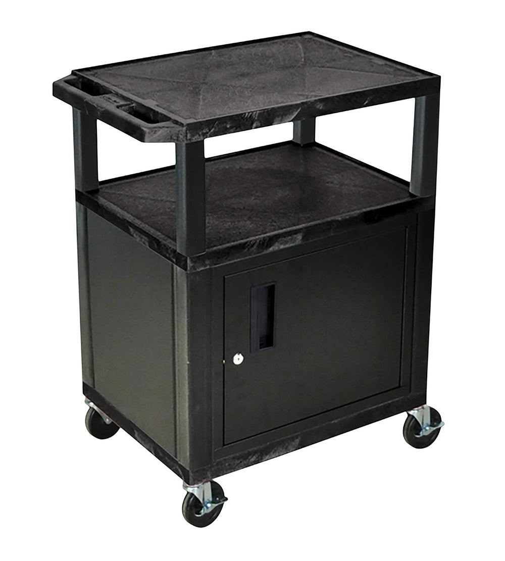 H Wilson WT34C2E 3-Shelf AV Cart with Cabinet, Tuffy, Black