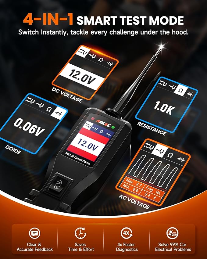 ANCEL PB100 Automotive Power Circuit Probe, 12-24 VDC Car Electrical System